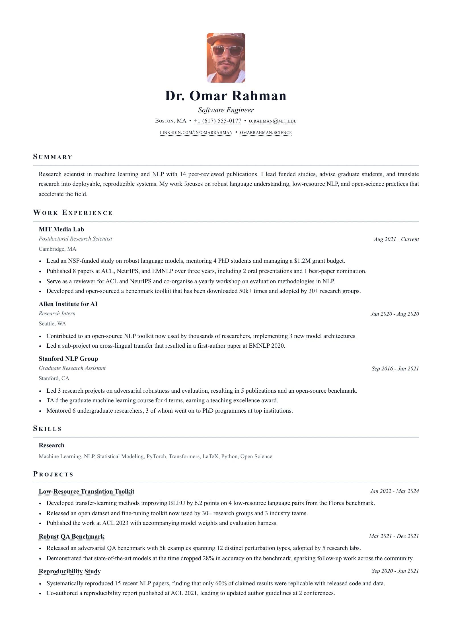 Academic Journal resume template