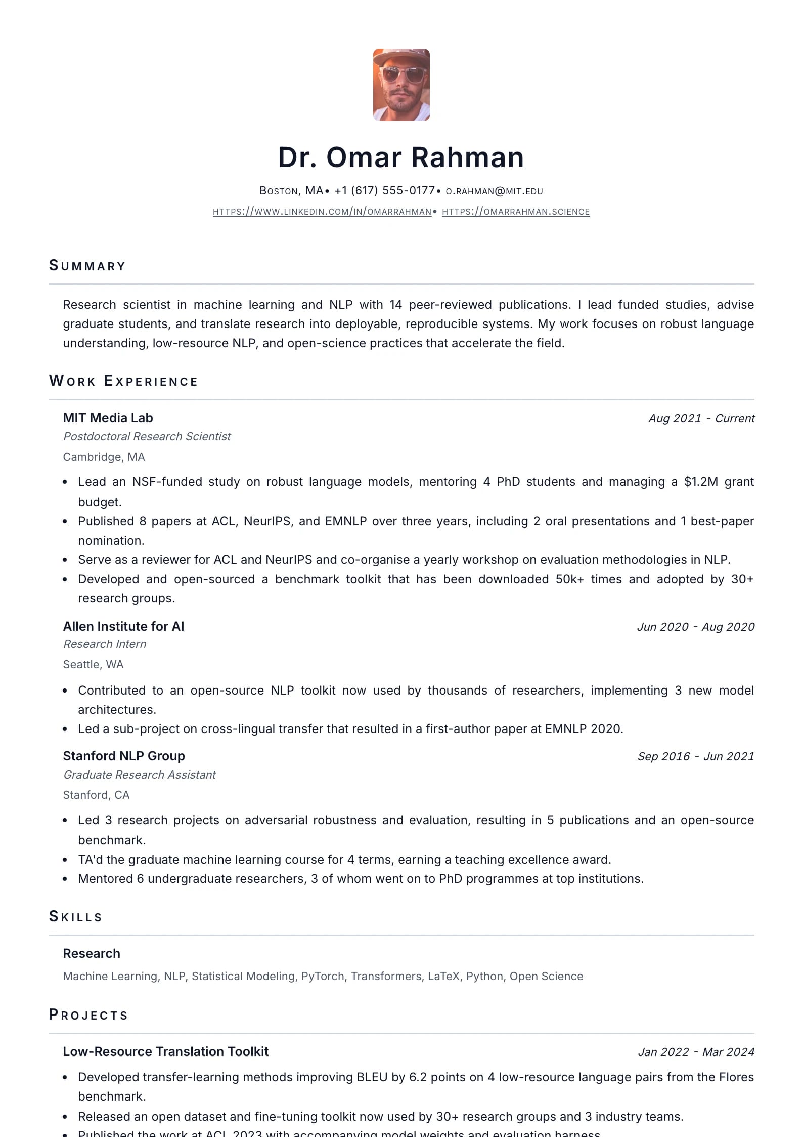Academic resume template