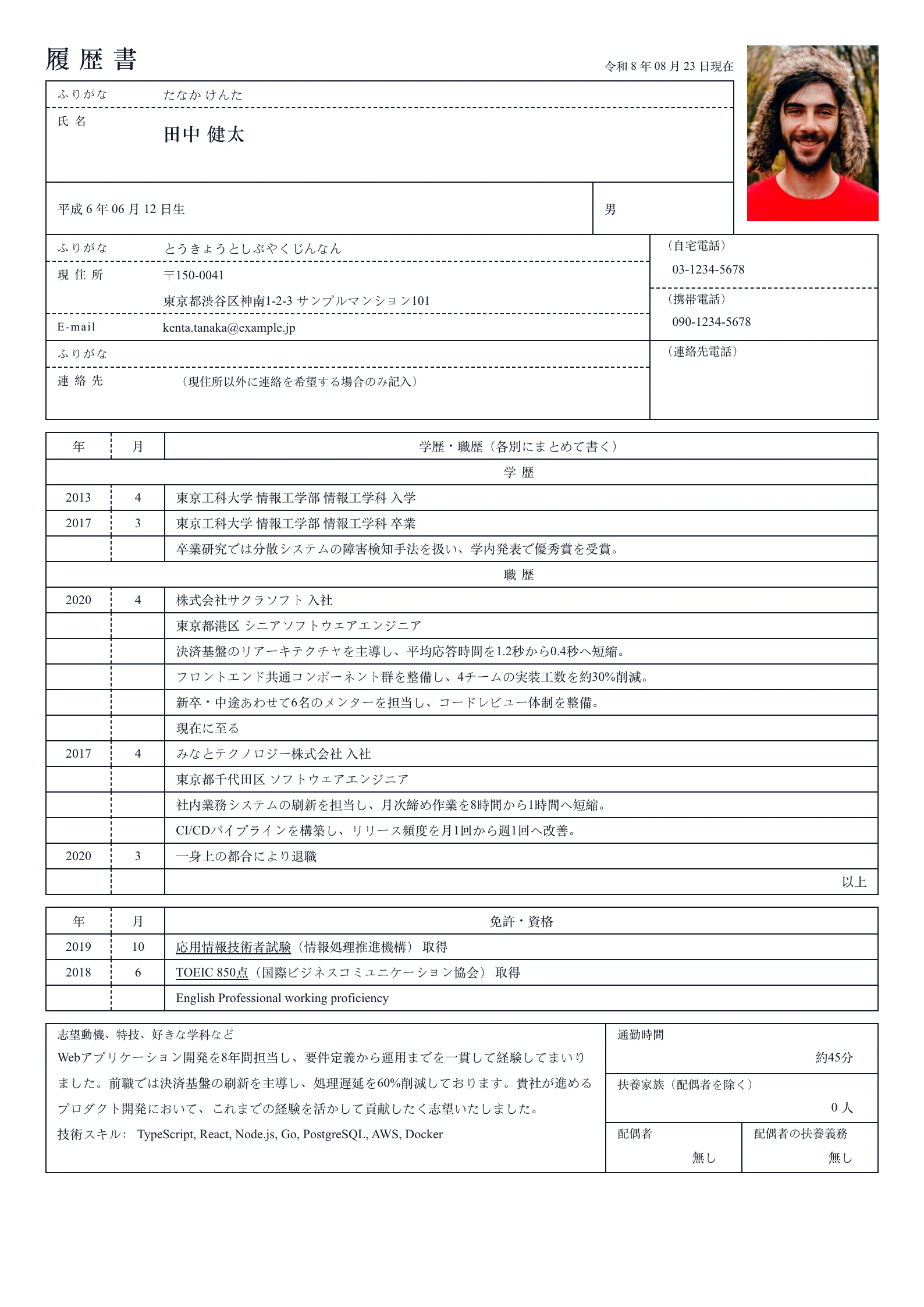 Rirekisho Mincho resume template