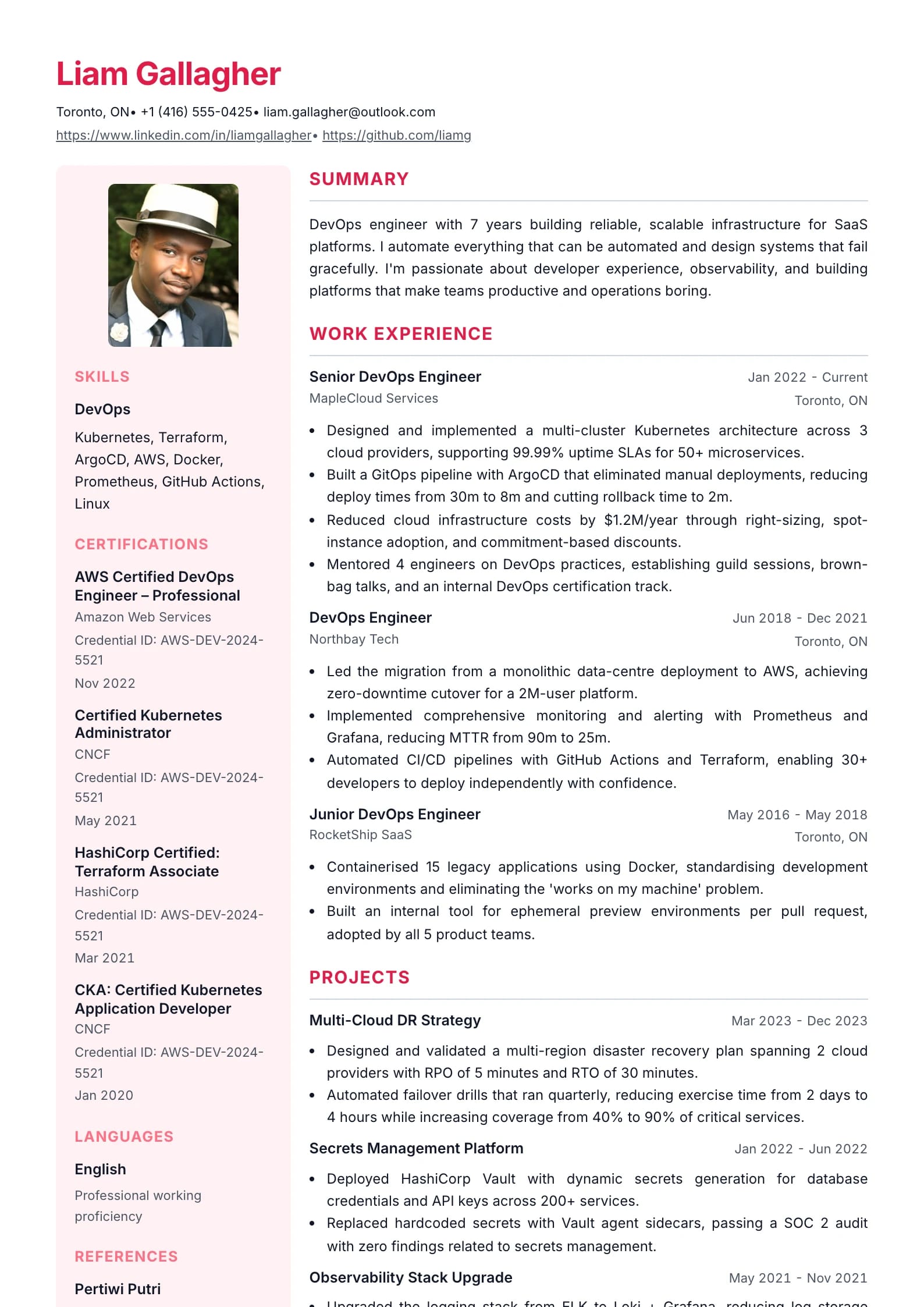 Sidebar resume template