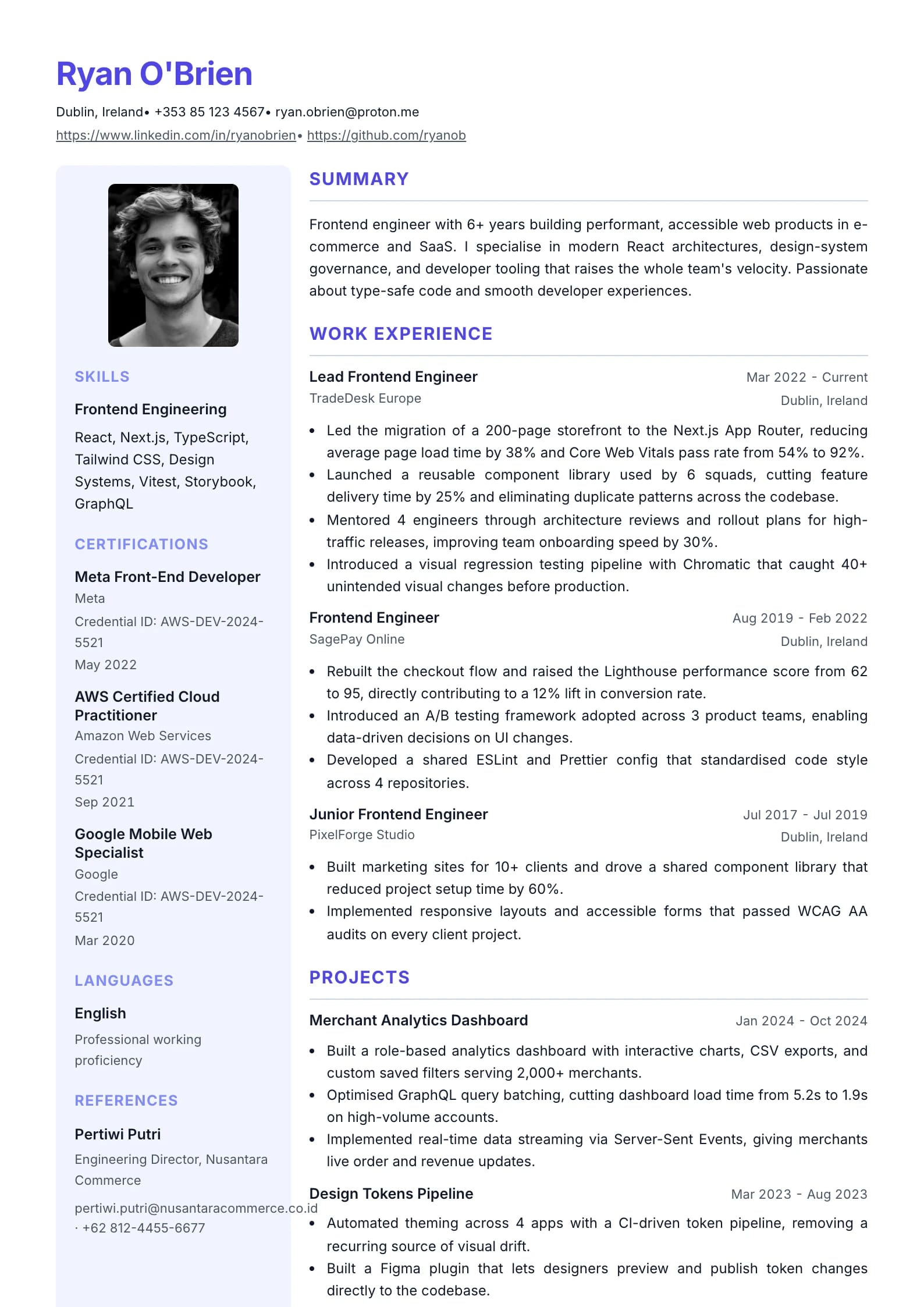 Sidebar resume template