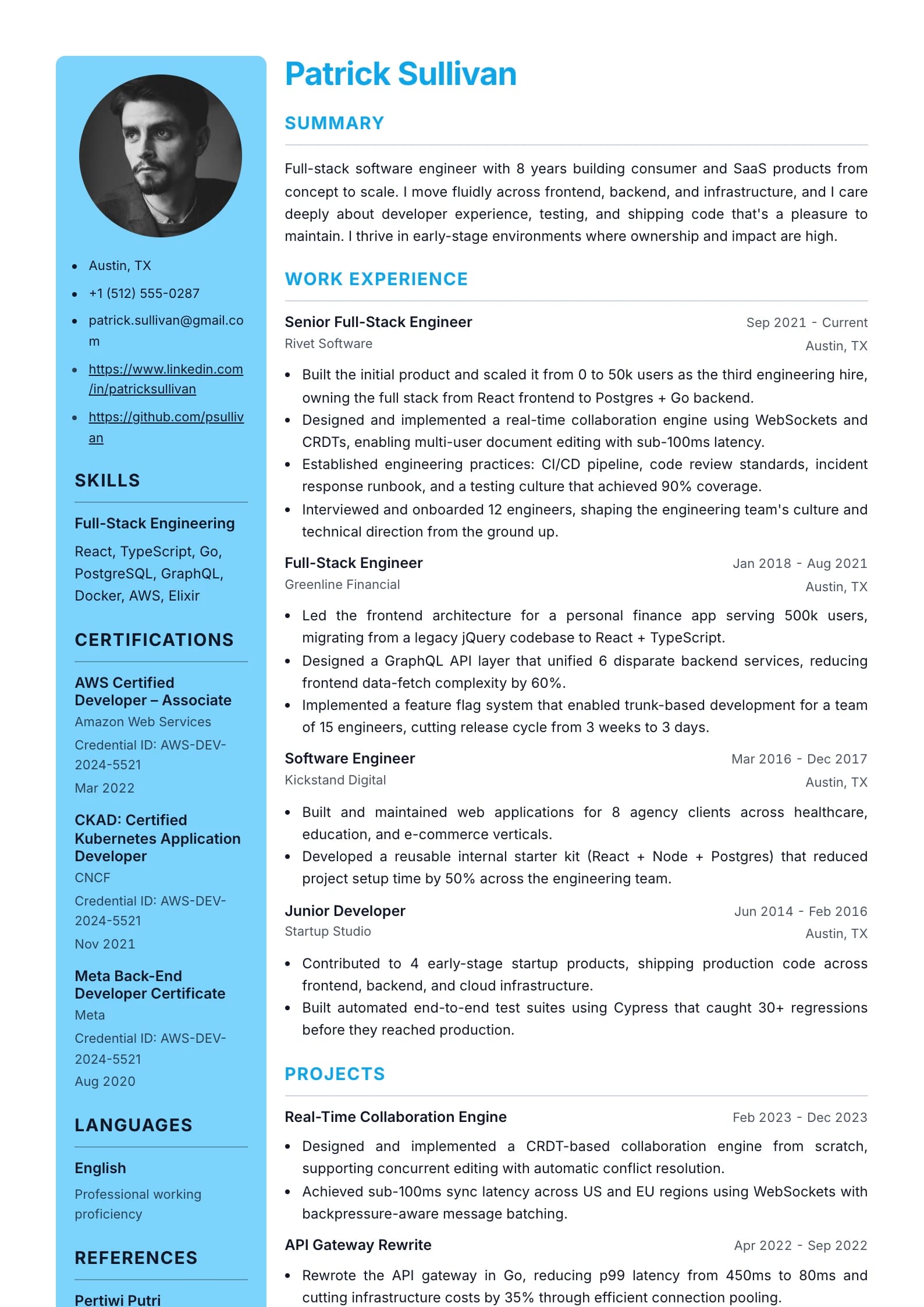 Split resume template