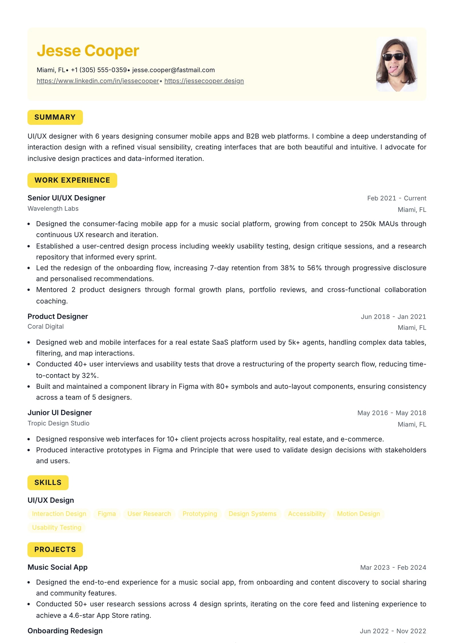Tinted resume template