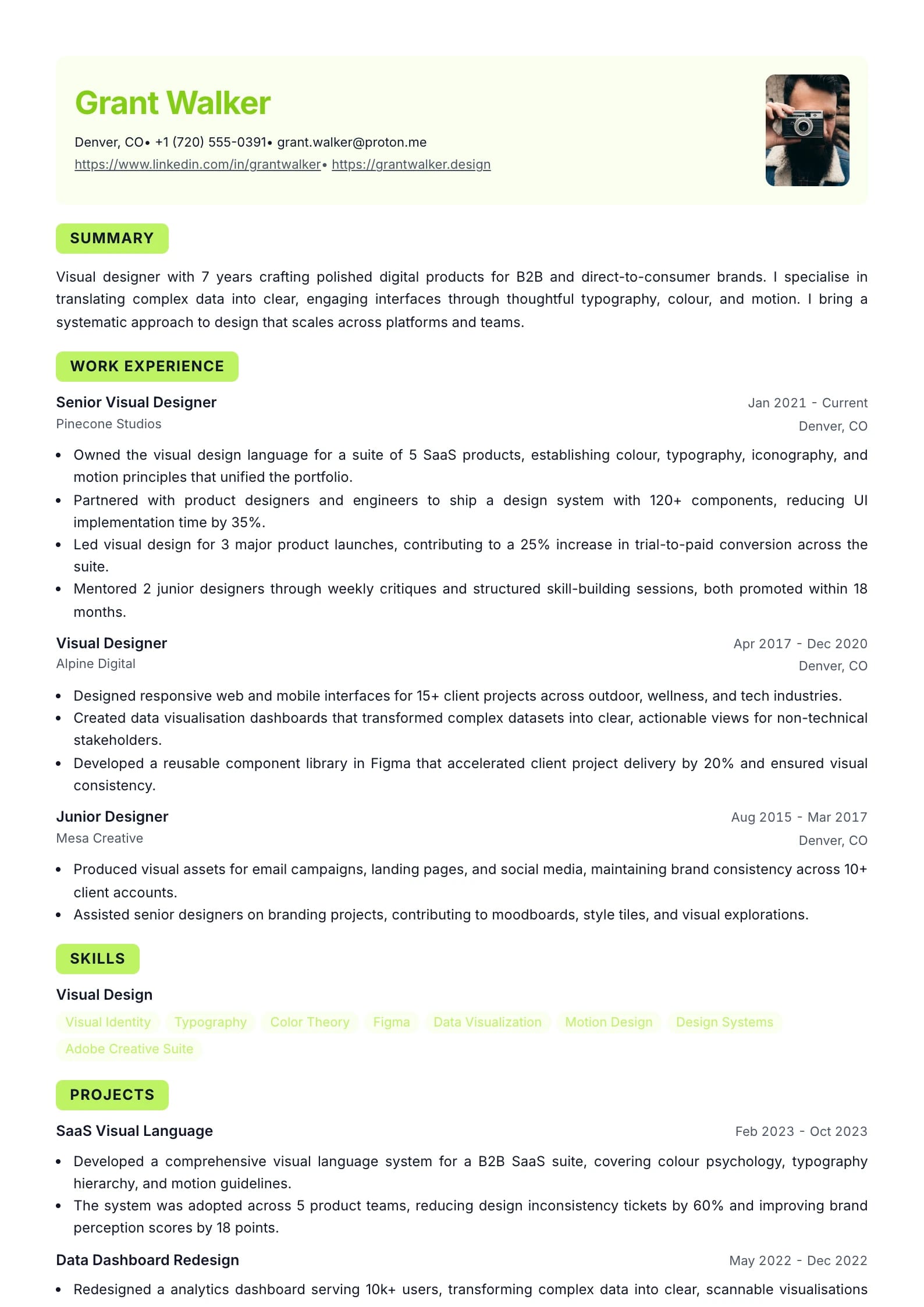 Tinted resume template