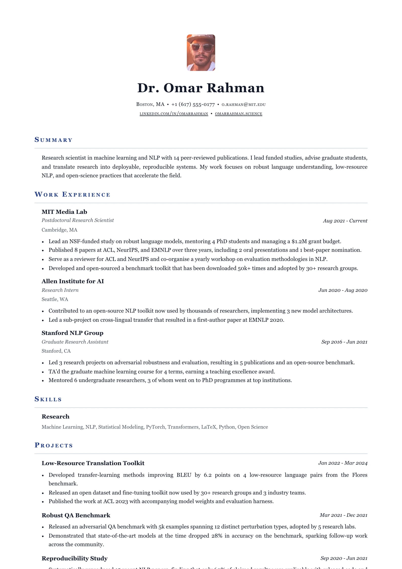 Academic Oxford resume template