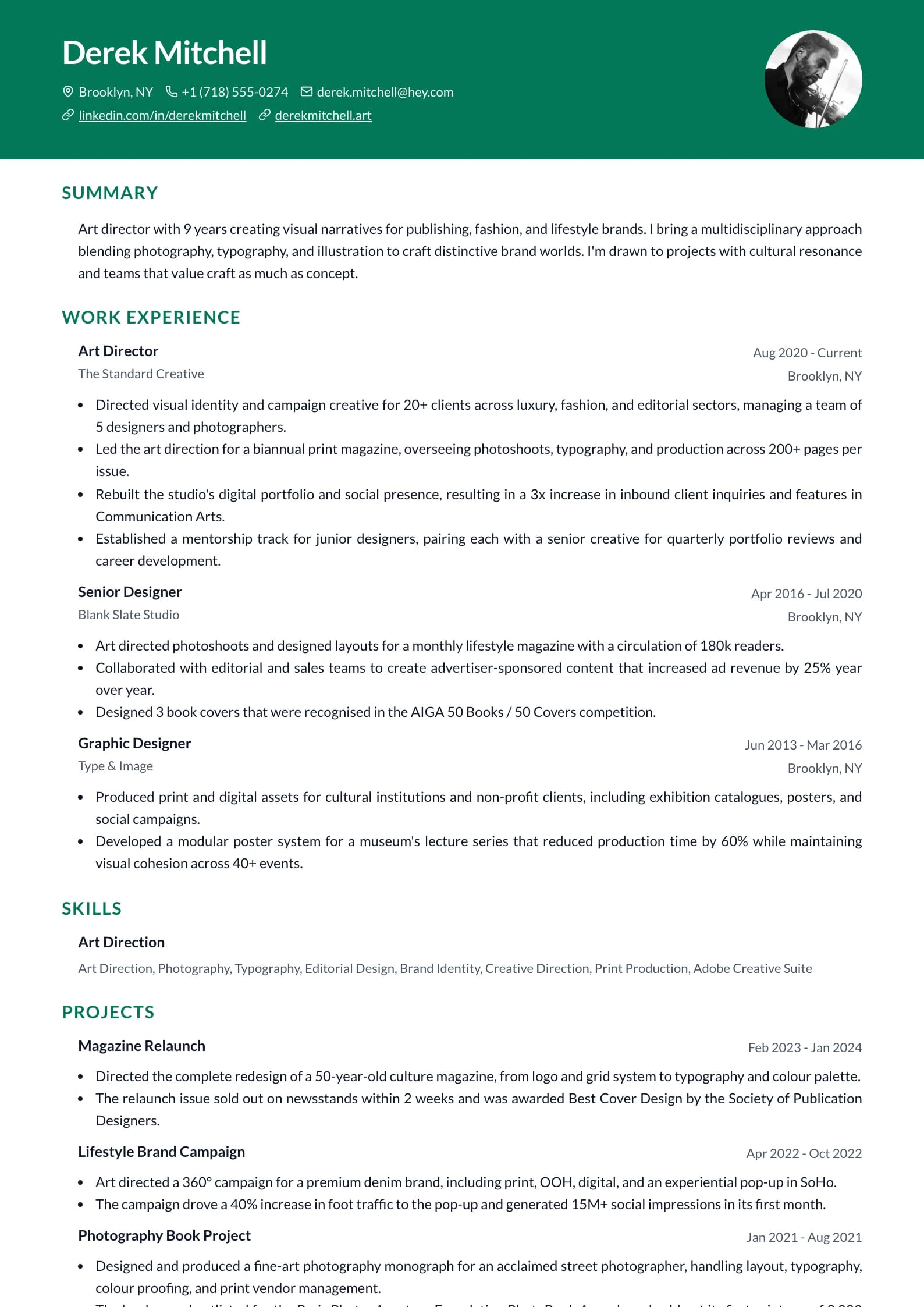 Banner Emerald resume template