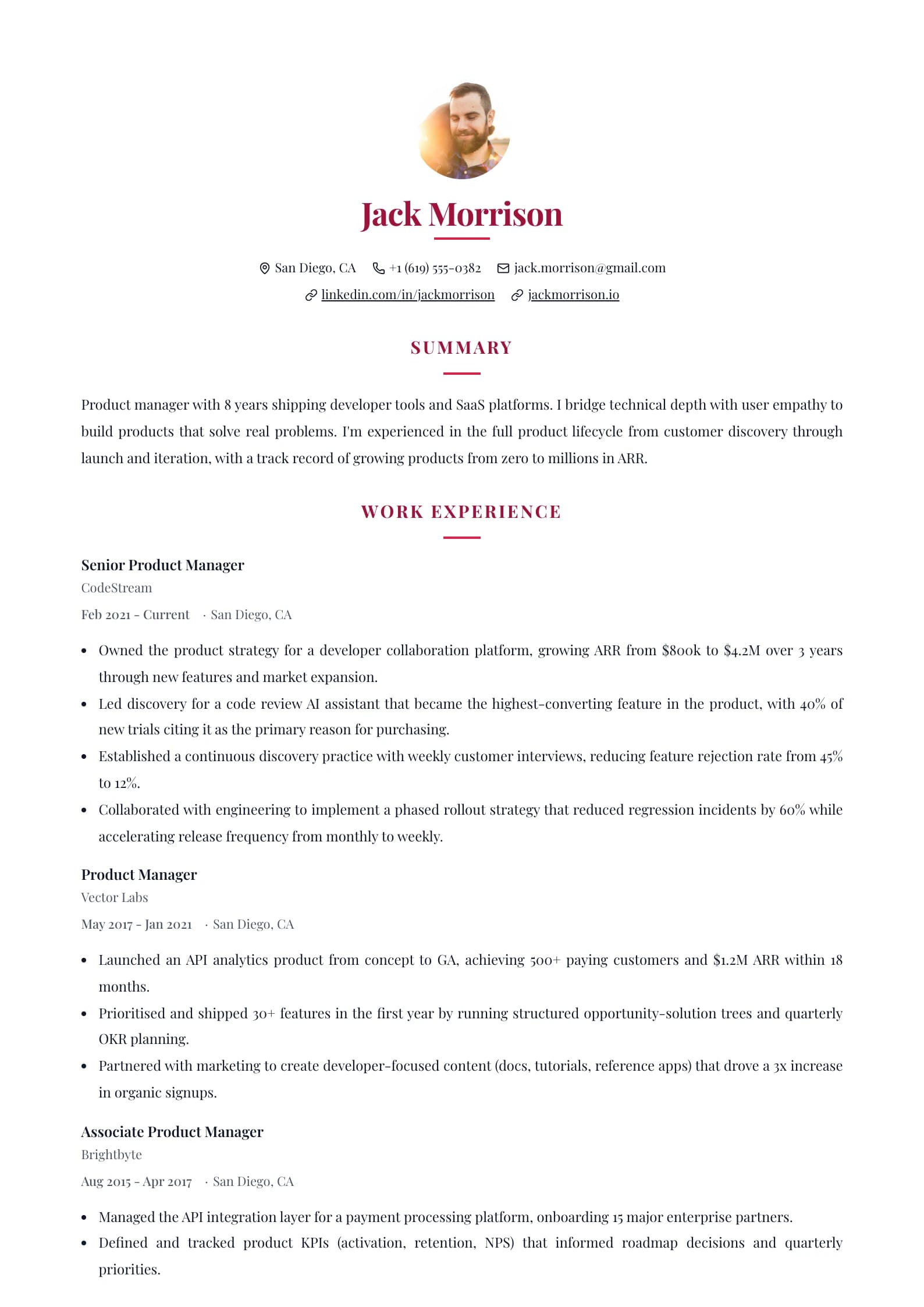 Centered Editorial resume template