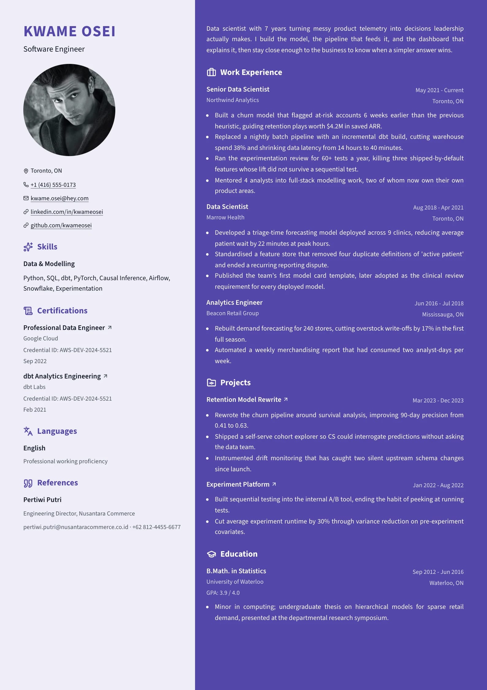 Duotone Iris resume template