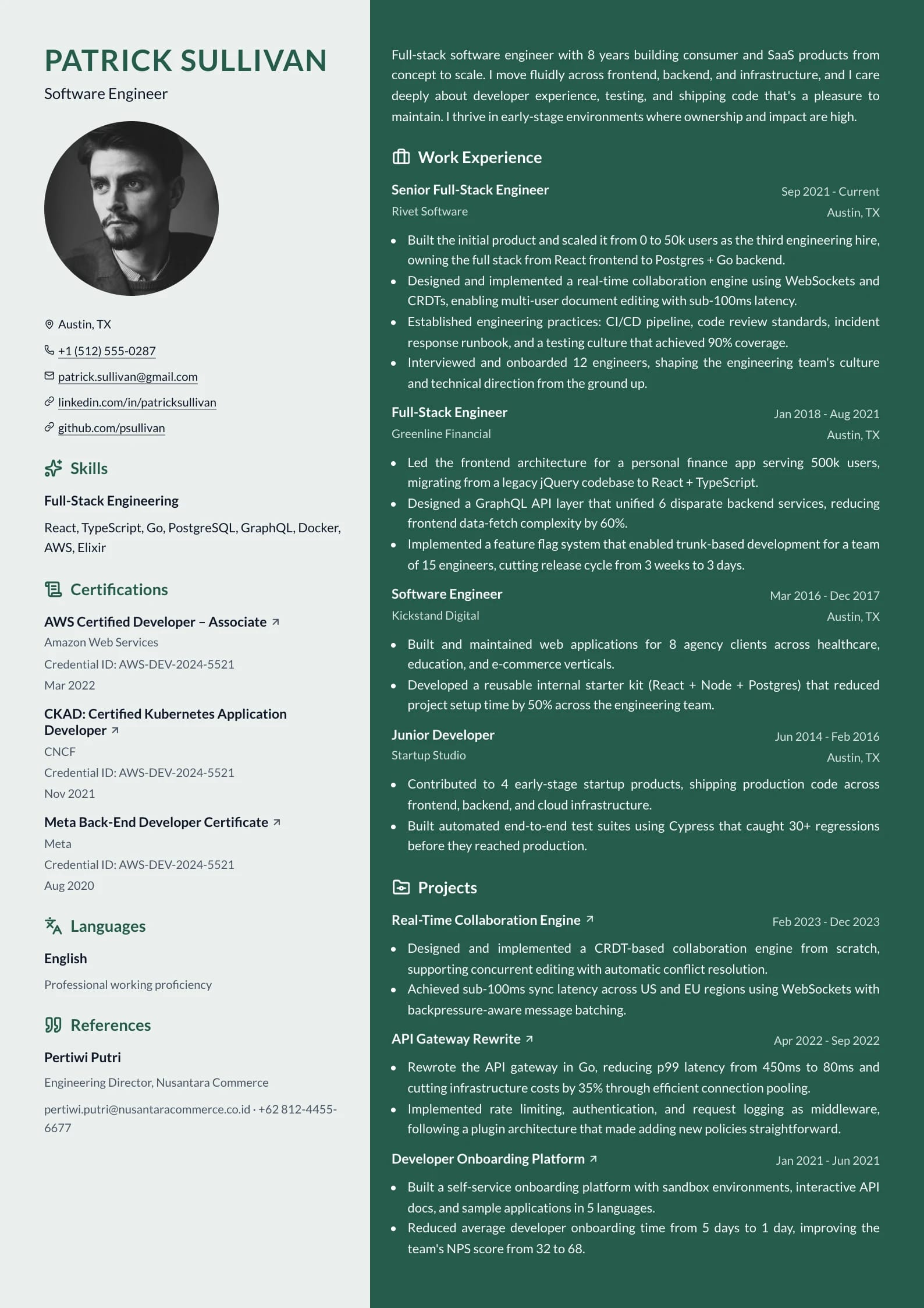 Duotone Pine resume template