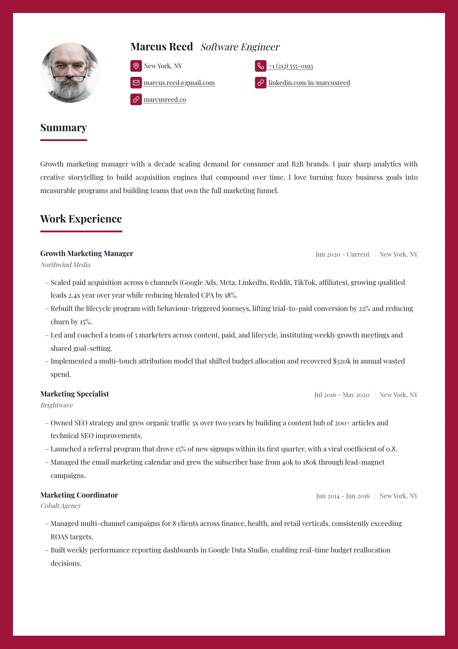 Folio Claret resume template