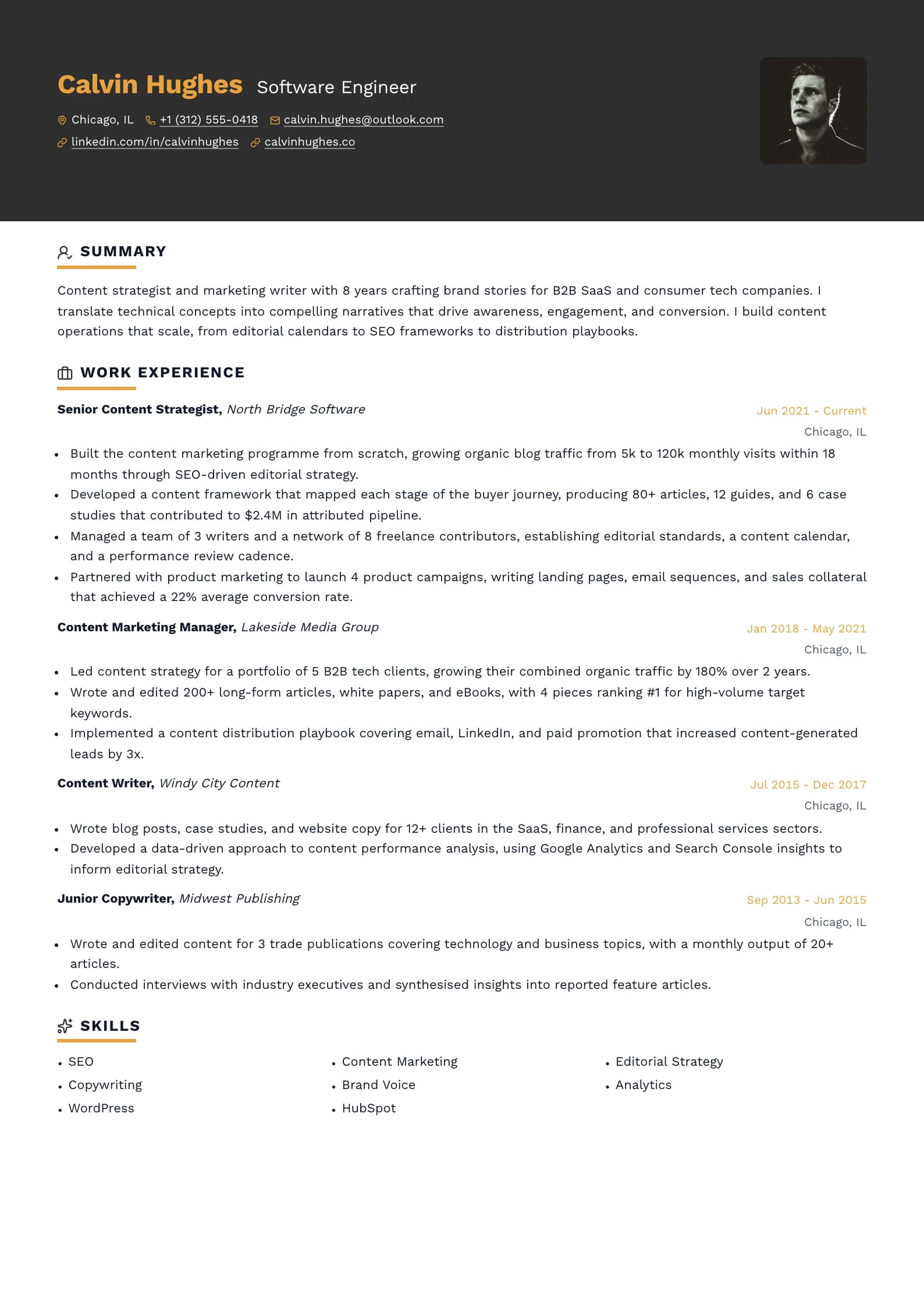 Marquee Amber resume template