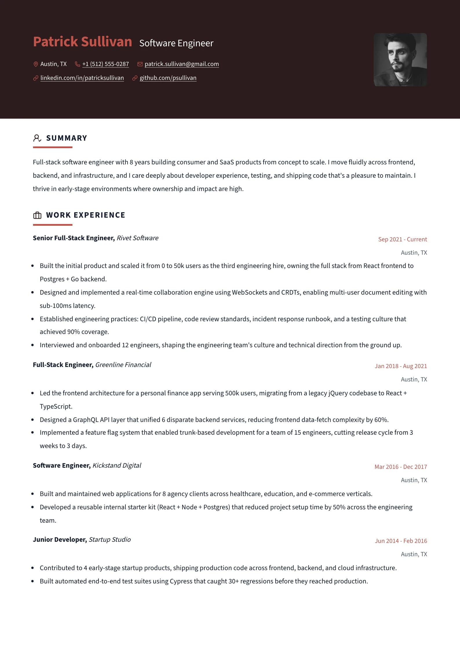 Marquee Oxblood resume template