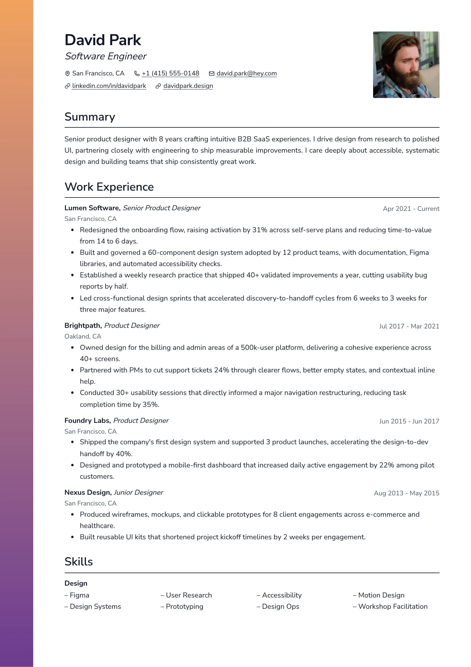 Meridian Sunset resume template