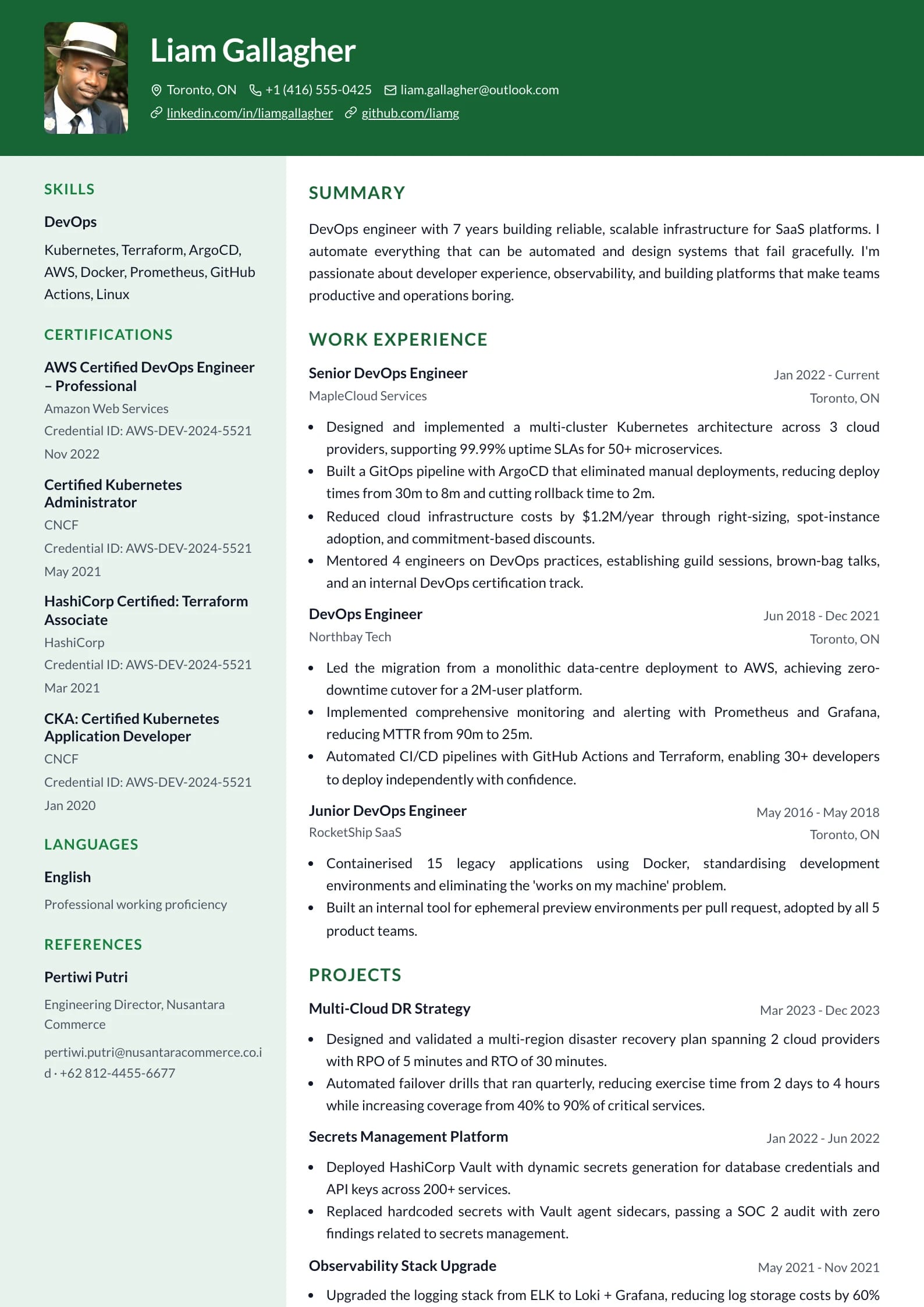 Sidebar Forest resume template