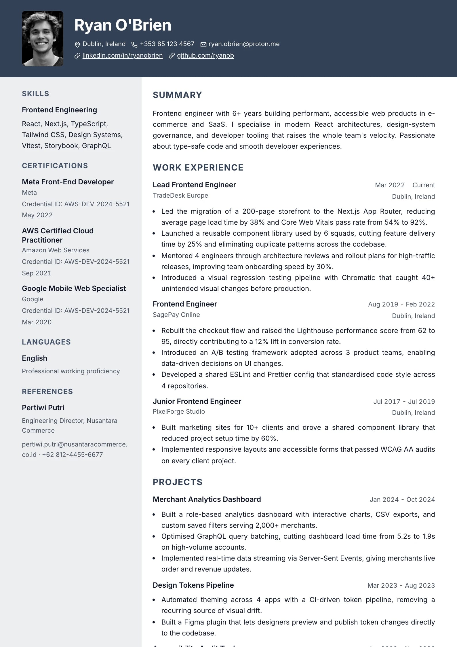 Sidebar Slate resume template