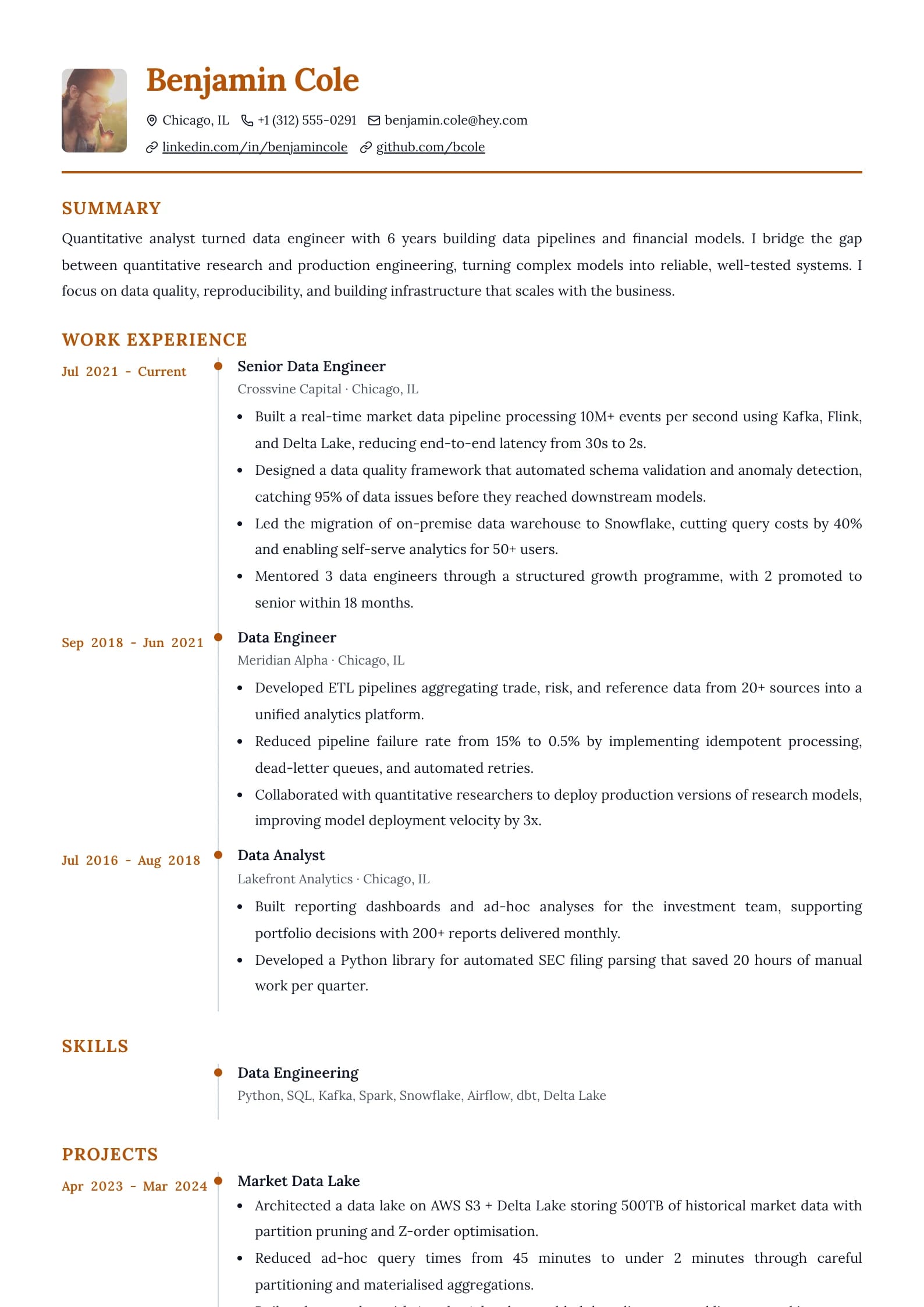Timeline Amber resume template