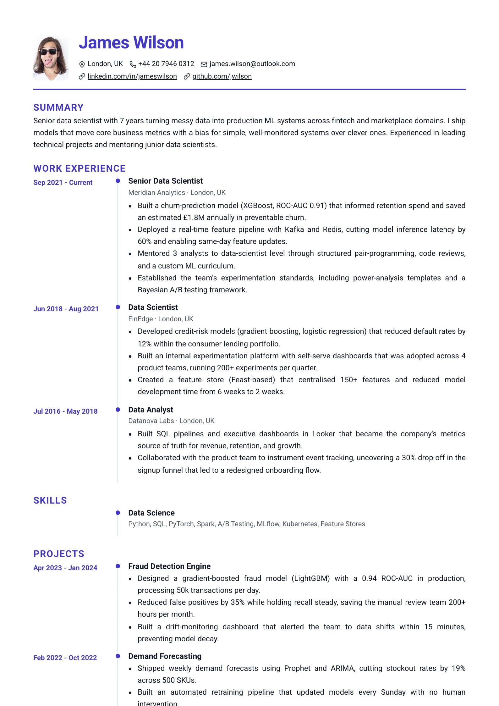 Timeline Indigo resume template
